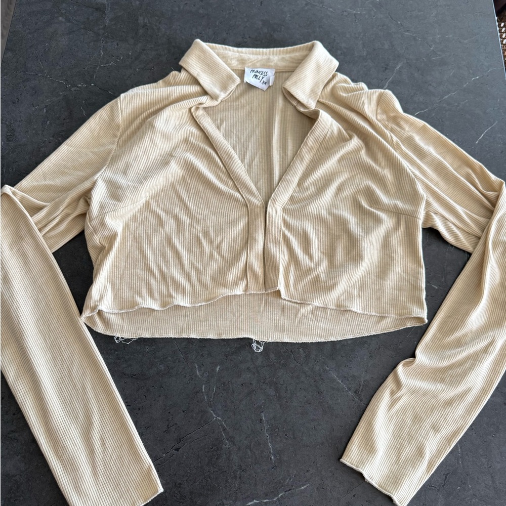 Princess Polly Beige Ribbed Collared Top - Picture 2 of 7